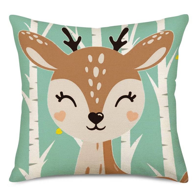 Fukeen Set of 4 Throw Pillow Cases Cartoon Animal Woodland Decorative Cotton Linen Cushion Cover Bear Fox Rabbit Home Baby Room Decor Standard Pillowcase 18x18 Inches - Image 5
